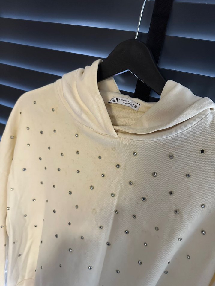 Bej Parlak Düğmeli Kadın Sweatshirt - Görsel 3