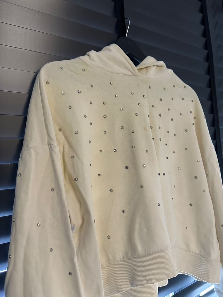 Bej Parlak Düğmeli Kadın Sweatshirt - Görsel 2