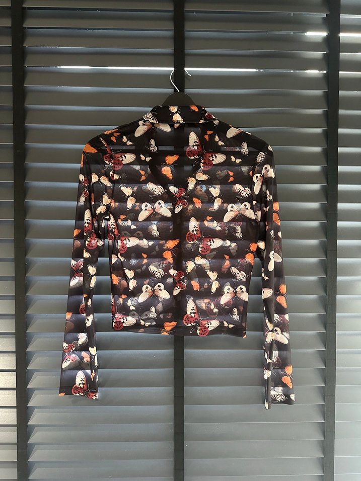 Düğmeli, Baskılı, Uzun Kollu Kadın Bluz - Görsel 4