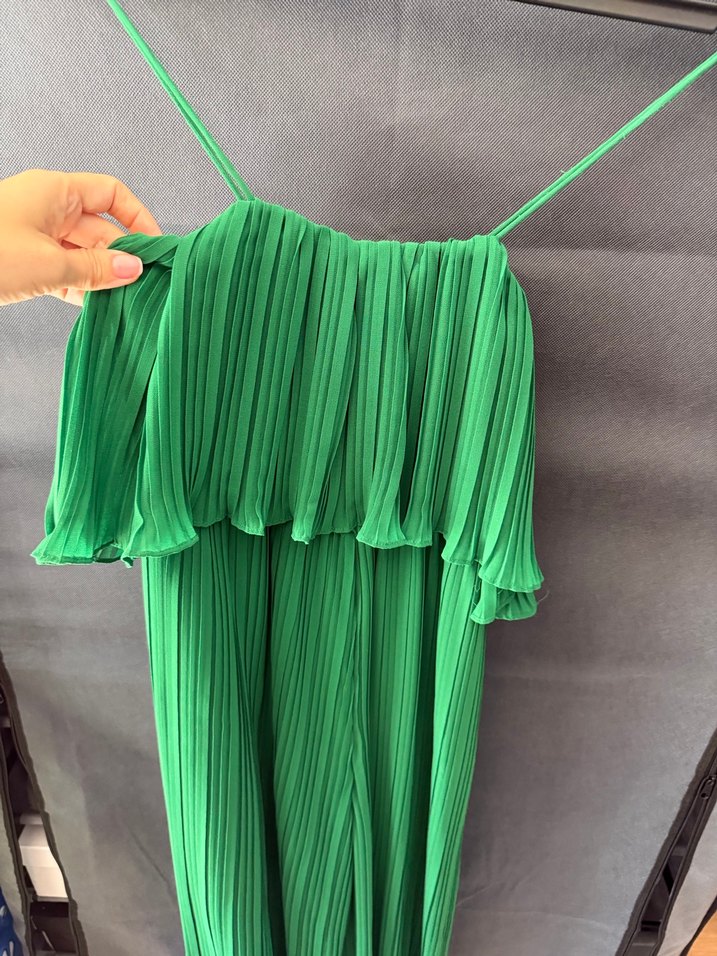 Kadın Yeşil Pilili Uzun Tulum - Görsel 4