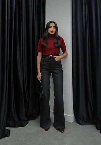 Füme Paça Detaylı Wide Leg Jean