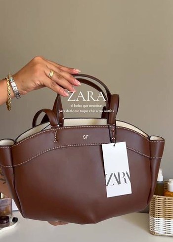 Zara Kahverengi Deri Viral Tote Askili Uni Canta