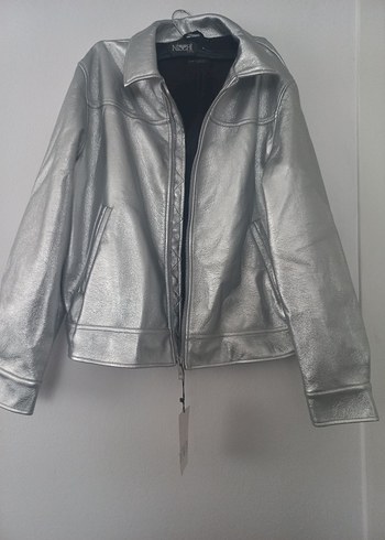 zara metalik gümüs mont l-xl