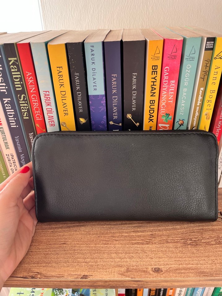 Siyah Deri Fermuarlı Kadın Clutch Cüzdan - Görsel 3