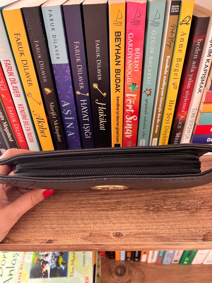 Siyah Deri Fermuarlı Kadın Clutch Cüzdan - Görsel 2