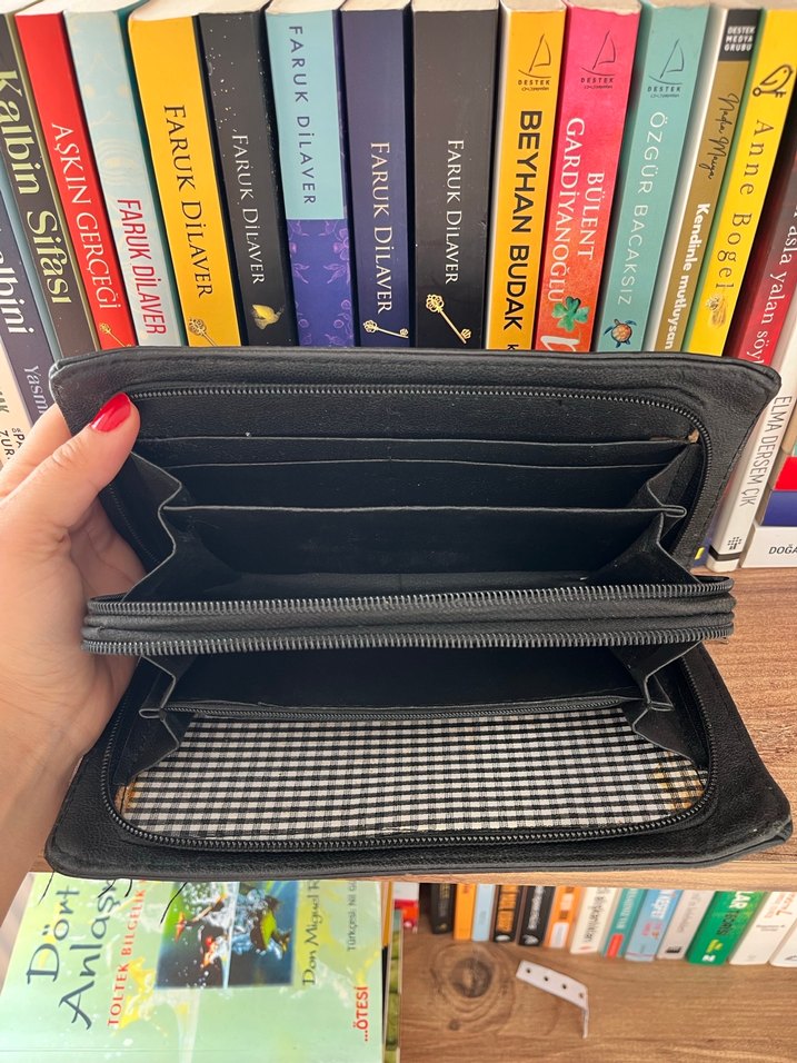 Siyah Deri Fermuarlı Kadın Clutch Cüzdan - Görsel 4