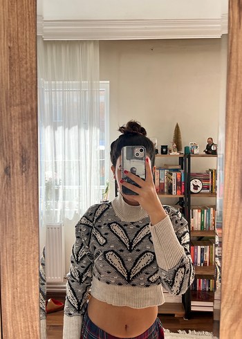 Bohem Gri Balıkçı Yaka Örgü Kadın Kazak - Görsel 2