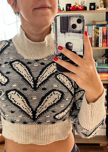 Bohem Gri Balıkçı Yaka Örgü Kadın Kazak - Görsel 4