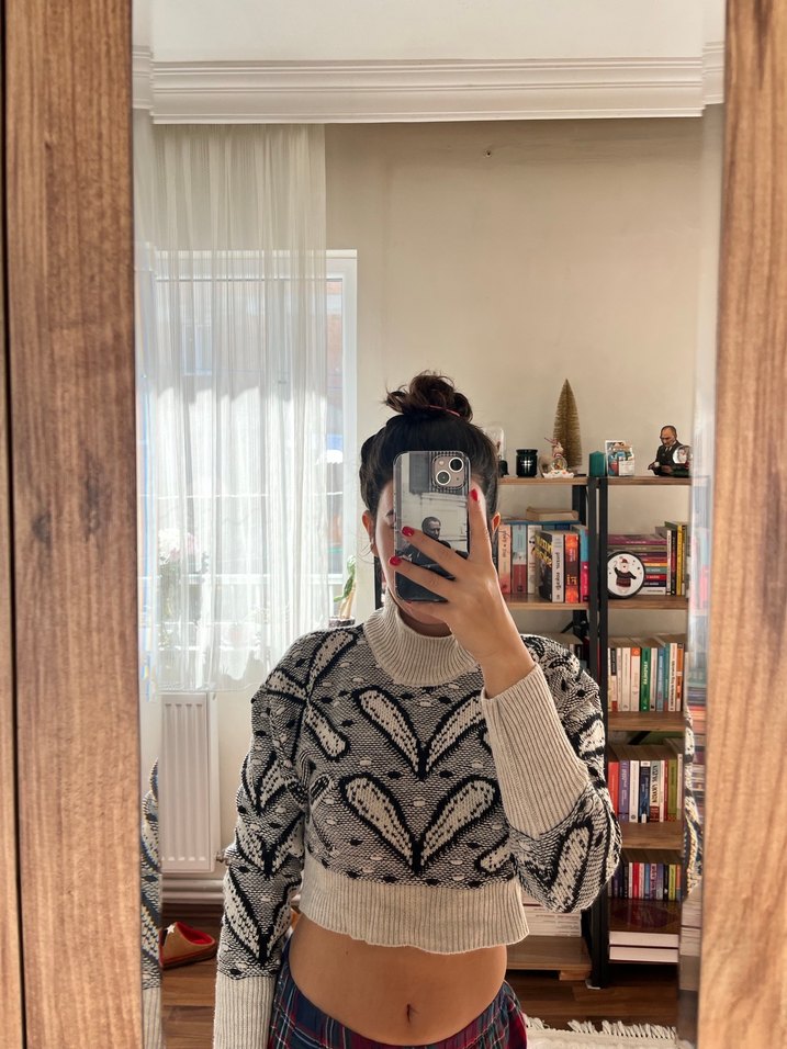 Bohem Gri Balıkçı Yaka Örgü Kadın Kazak - Görsel 2