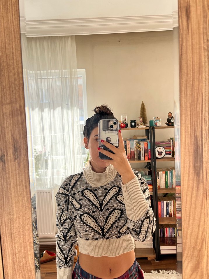 Bohem Gri Balıkçı Yaka Örgü Kadın Kazak - Görsel 3