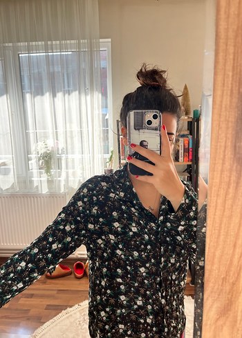 Kadın Siyah Bağlama Desenli Transparan Gömlek - Görsel 2