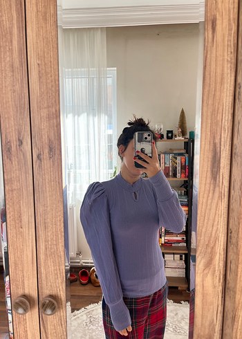 Yüksek Yakalı Mor Fitilli Kadın Kazak - Görsel 2