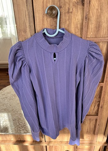 Yüksek Yakalı Mor Fitilli Kadın Kazak - Görsel 5