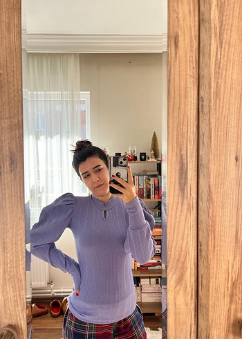 Yüksek Yakalı Mor Fitilli Kadın Kazak - Görsel 4