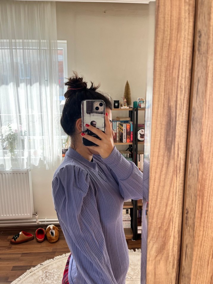 Yüksek Yakalı Mor Fitilli Kadın Kazak - Görsel 3