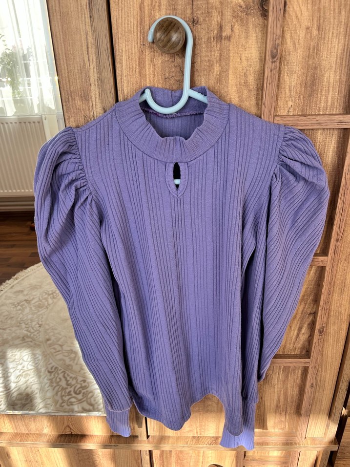 Yüksek Yakalı Mor Fitilli Kadın Kazak - Görsel 5