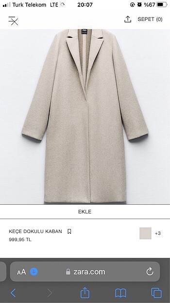 Zara keçe dolgulu bej kaban