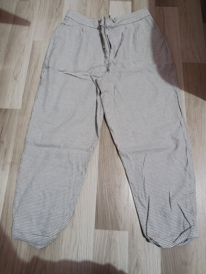 Gri Kadın Keten Salaş Midi Pantolon - Görsel 2