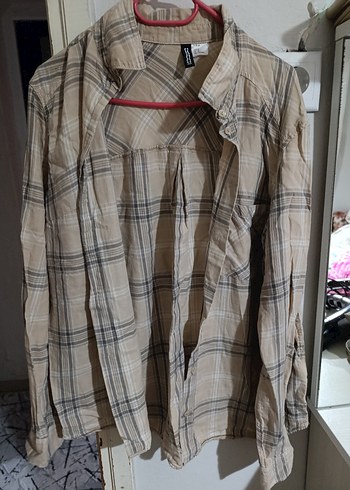 Bej Ekose Uzun Kollu Kadın Gömlek - Görsel 4