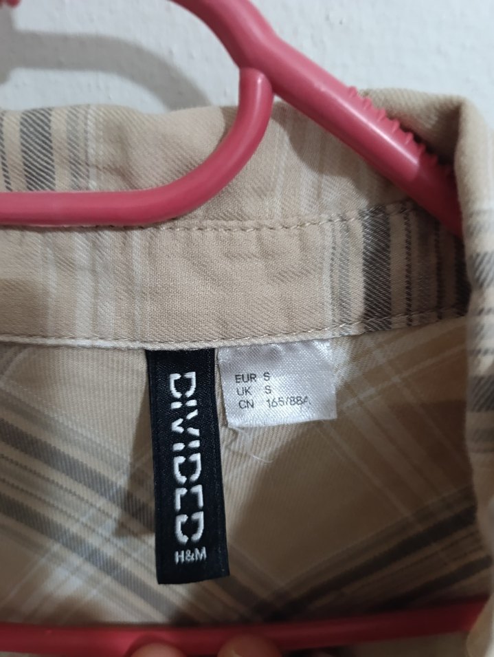 Bej Ekose Uzun Kollu Kadın Gömlek - Görsel 3