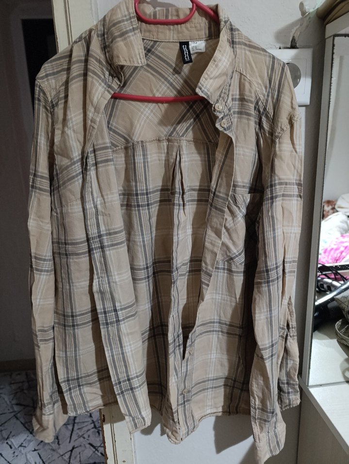 Bej Ekose Uzun Kollu Kadın Gömlek - Görsel 4