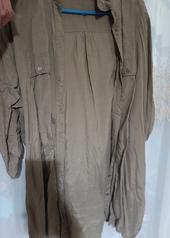 Düğmeli Bej Kadın Keten Gömlek - Görsel 4