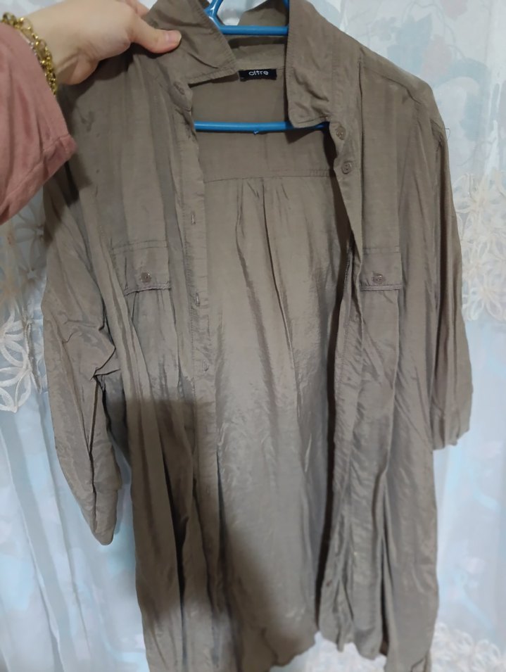 Düğmeli Bej Kadın Keten Gömlek - Görsel 5