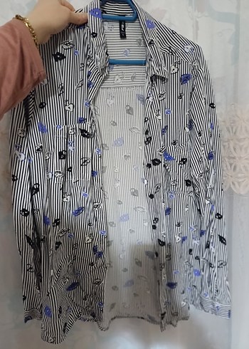 Düğmeli Uzun Kollu Mavi Gri Kadın Gömlek - Görsel 3