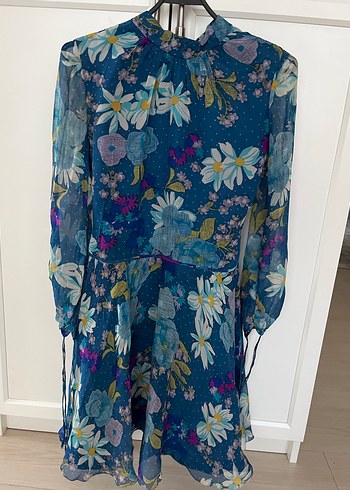 Vintage Mavi Mini Elbise - Görsel 2