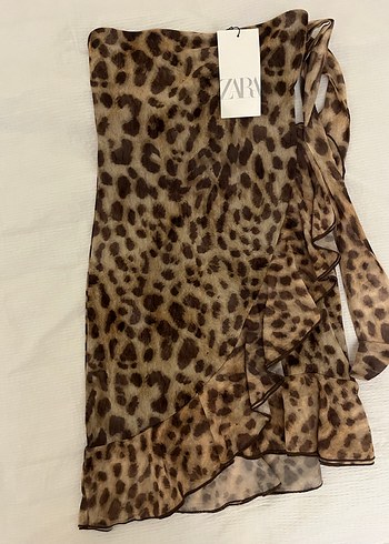Zara etiketli leopar mini elbise - Görsel 2