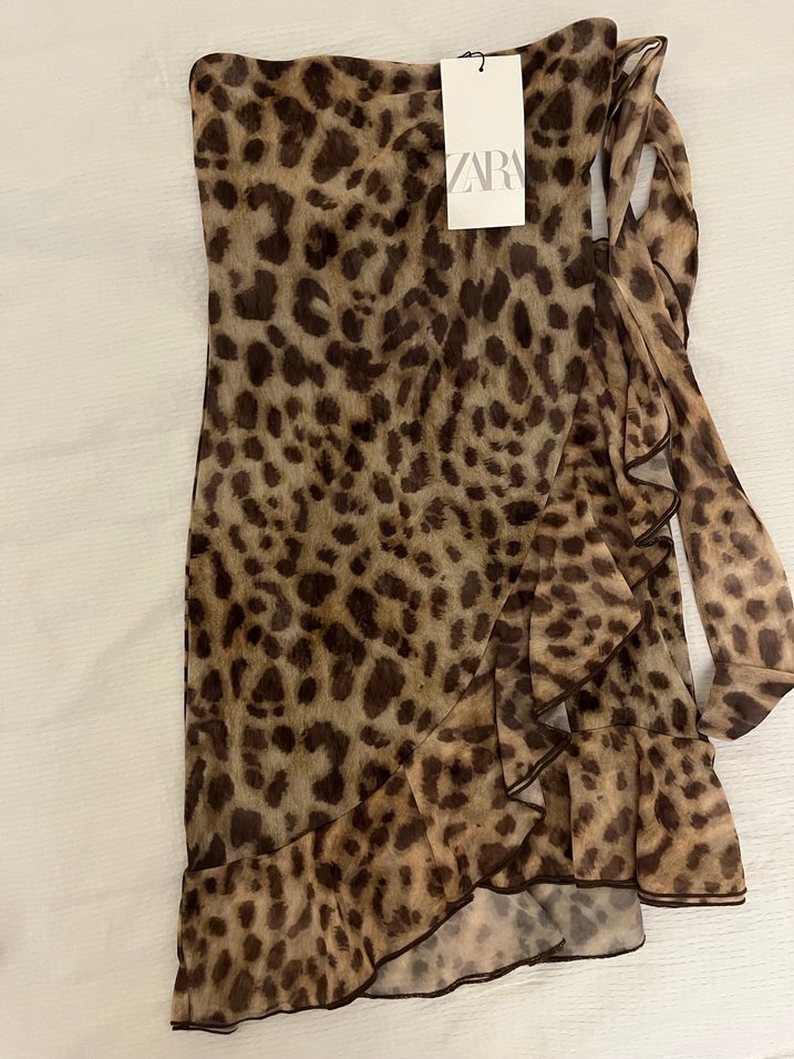 Zara etiketli leopar mini elbise - Görsel 2