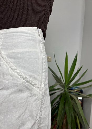 Beyaz Keten Midi Etek - Görsel 4