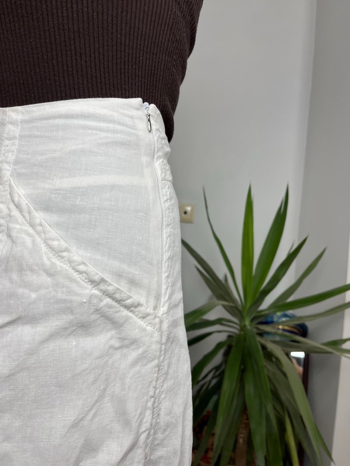 Beyaz Keten Midi Etek - Görsel 4