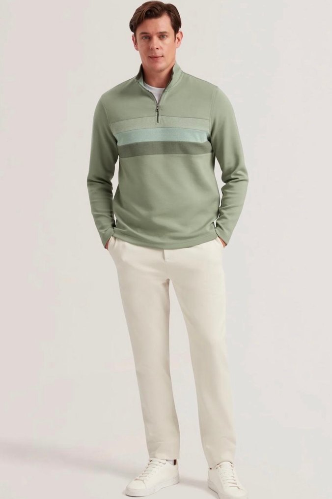 Erkek Yarım Fermuarlı Yüksek Yaka Sweatshirt - Görsel 3