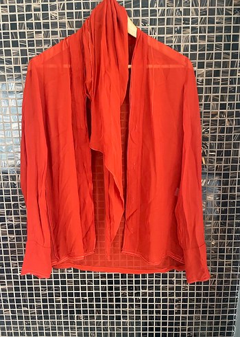 Zara Turuncu şifon Uzun Kollu Bluz - Görsel 4