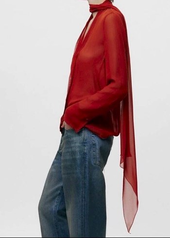 Zara Turuncu şifon Uzun Kollu Bluz - Görsel 2