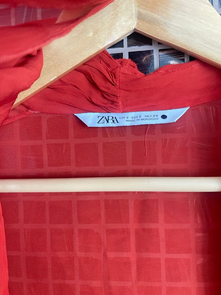 Zara Turuncu şifon Uzun Kollu Bluz - Görsel 5