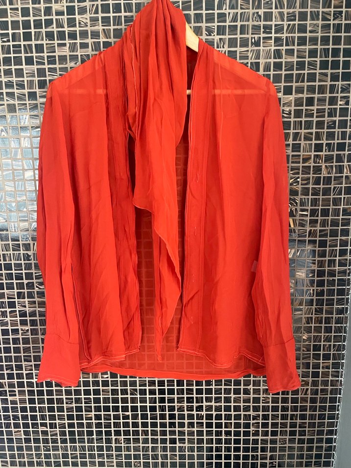 Zara Turuncu şifon Uzun Kollu Bluz - Görsel 4