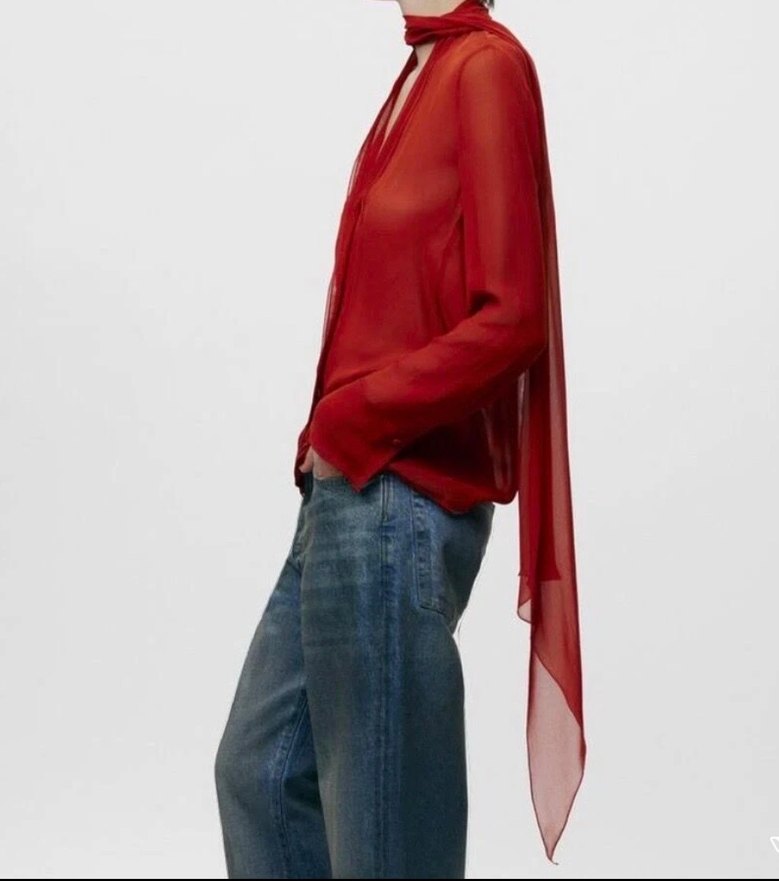 Zara Turuncu şifon Uzun Kollu Bluz - Görsel 2