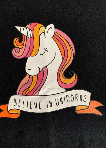 7-8 yaş Kız Çocuk Siyah Unicorn Baskılı Sweatshirt - Görsel 3