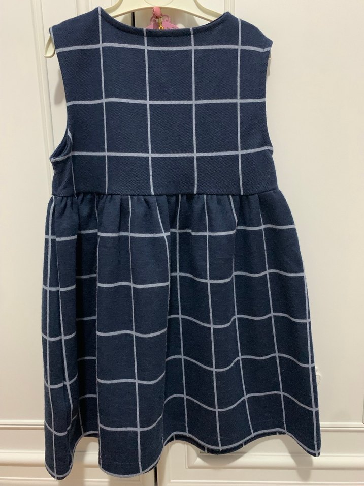 Düğmeli Lacivert 3-4 yaş ,Kareli Kolsuz Kız Elbisesi - Görsel 2