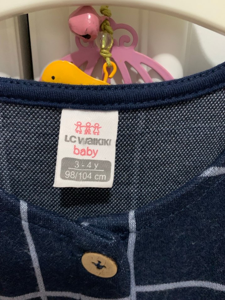 Düğmeli Lacivert 3-4 yaş ,Kareli Kolsuz Kız Elbisesi - Görsel 3