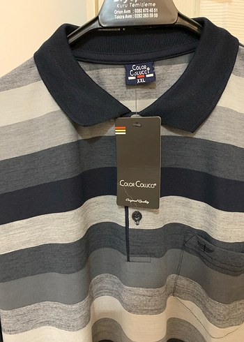 Gri Çizgili Uzun Kollu Polo Tişört - Görsel 4