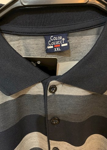 Gri Çizgili Uzun Kollu Polo Tişört - Görsel 2