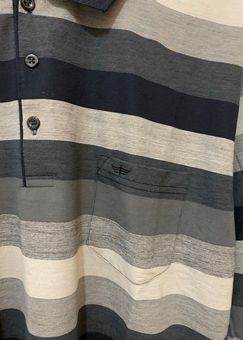 Gri Çizgili Uzun Kollu Polo Tişört - Görsel 3