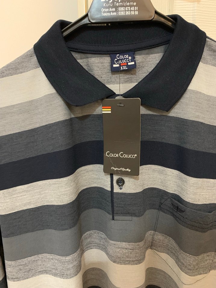 Gri Çizgili Uzun Kollu Polo Tişört - Görsel 4