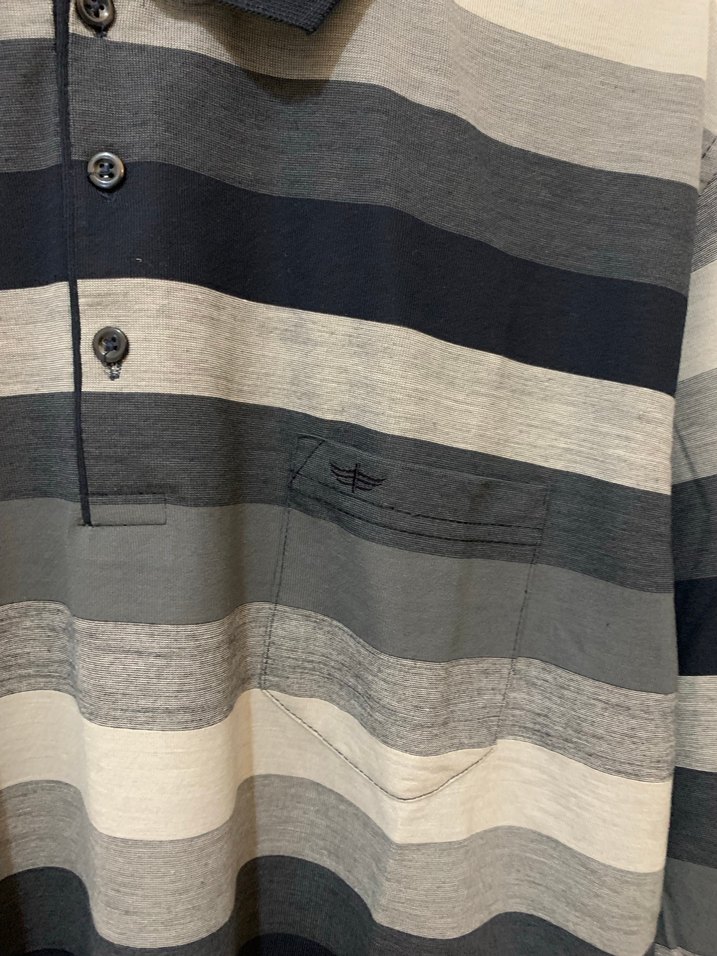 Gri Çizgili Uzun Kollu Polo Tişört - Görsel 3