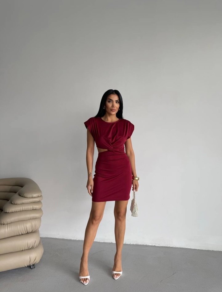 Kolları vatkalı mini elbise - Görsel 2