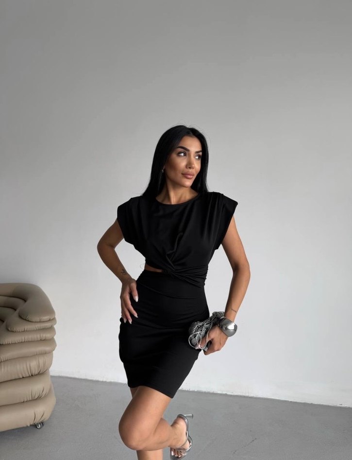 Kolları vatkalı mini elbise - Görsel 5