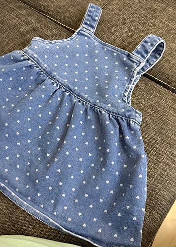 9-12 Ay Beden mavi Renk Nakışlı Düğmeli Kız Kot Elbise